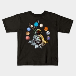 Astronaut, African Man, Meditating Surrounded by Planets Kids T-Shirt